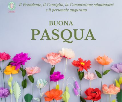 garofani colorati su sfondo grigio/lilla e la scritta "auguri di Buona Pasqua" 