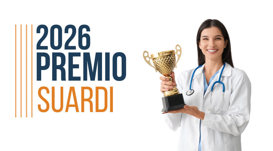 dottoressa con camice e stetoscopio che tiene tra le mani una coppa; nell'immagine compare la scritta 2026 Premio Suardi