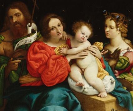 dipinto di Lorenzo Lotto: Madonna con il bambino, San Giovanni Battista e Santa Caterina